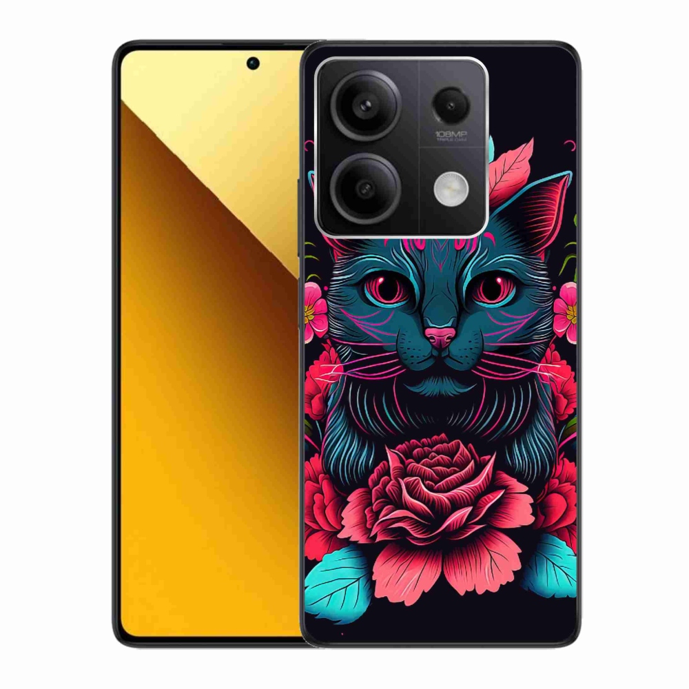 Gelový kryt mmCase na Xiaomi Redmi Note 13 5G - květiny a kočka