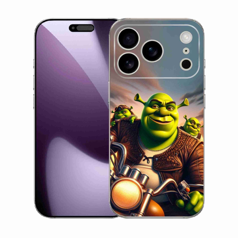 Gelový kryt mmCase na iPhone 17 Pro - shrek na motorce