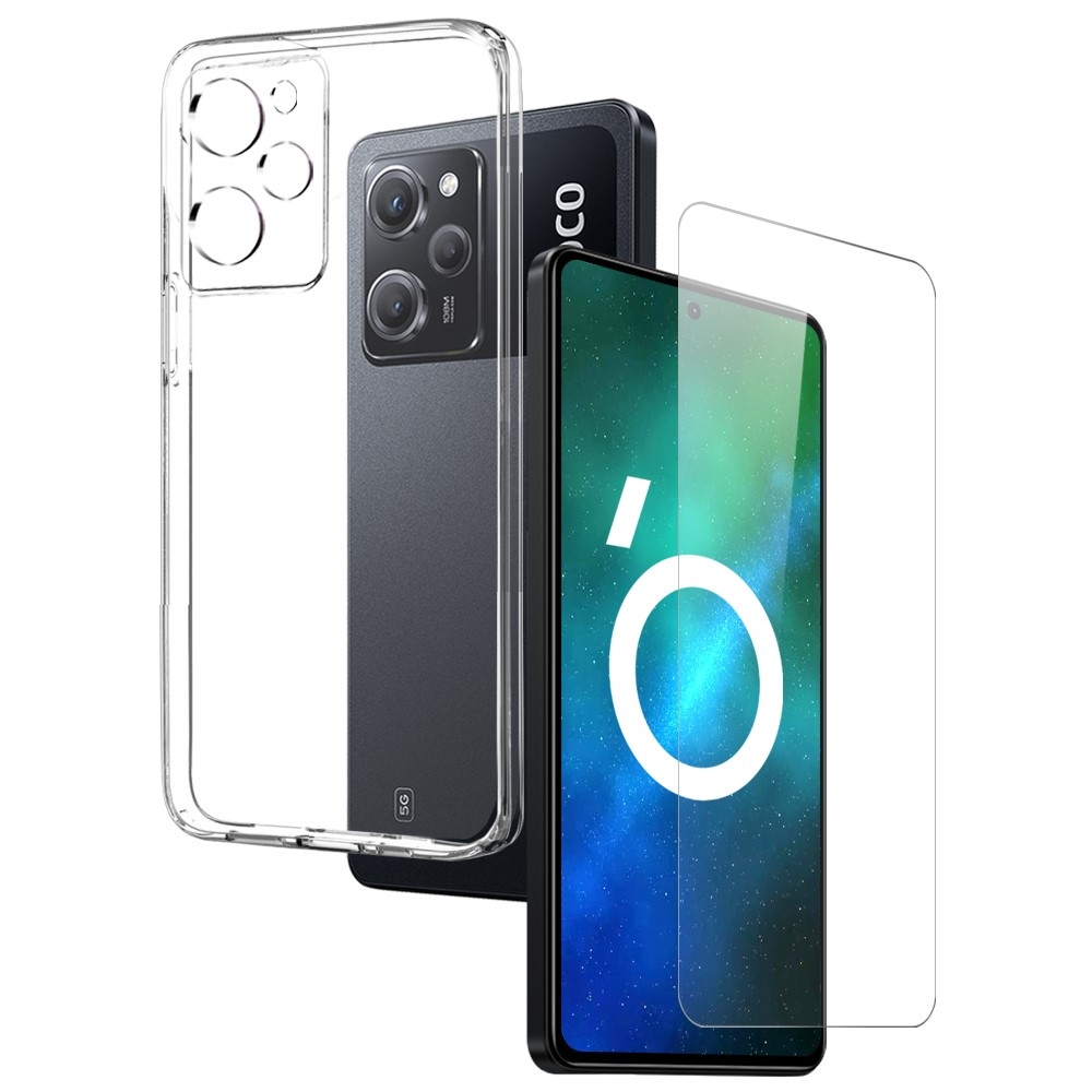 NORTHJO průhledný gelový obal + tvrzené sklo na Xiaomi Poco X5 Pro 5G - průhledný