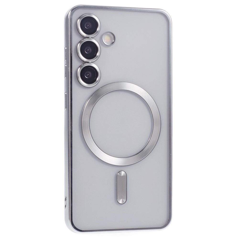 Clear obal s ochranou fotoaparátu a podporou MagSafe na Samsung Galaxy S25 - stříbrný