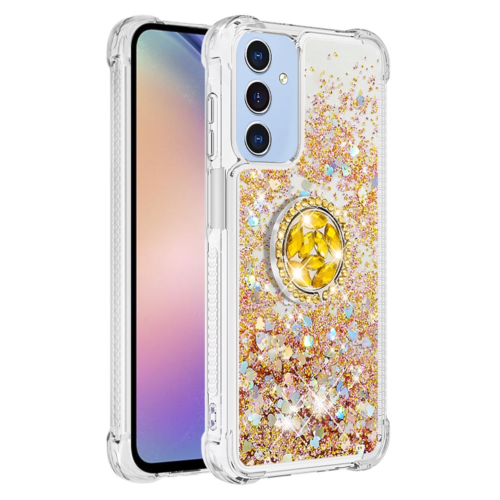 Glitt přesýpací gelový obal s kroužkem na prst na Samsung Galaxy A17 5G - zlatý/srdíčka