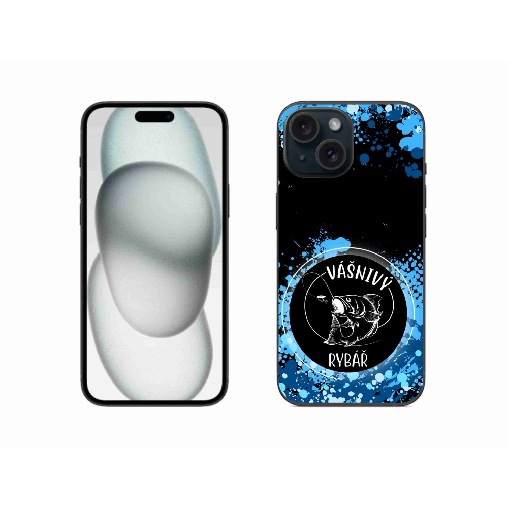 Gelový kryt mmCase na iPhone 15 - vášnivý rybář černé pozadí