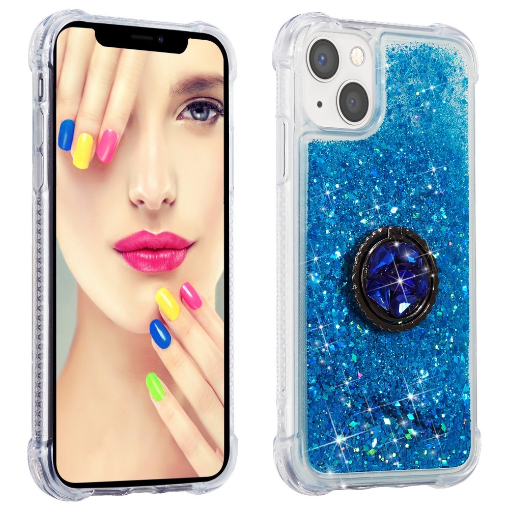 Glitter přesýpací gelový obal na iPhone 15 Plus - modrý
