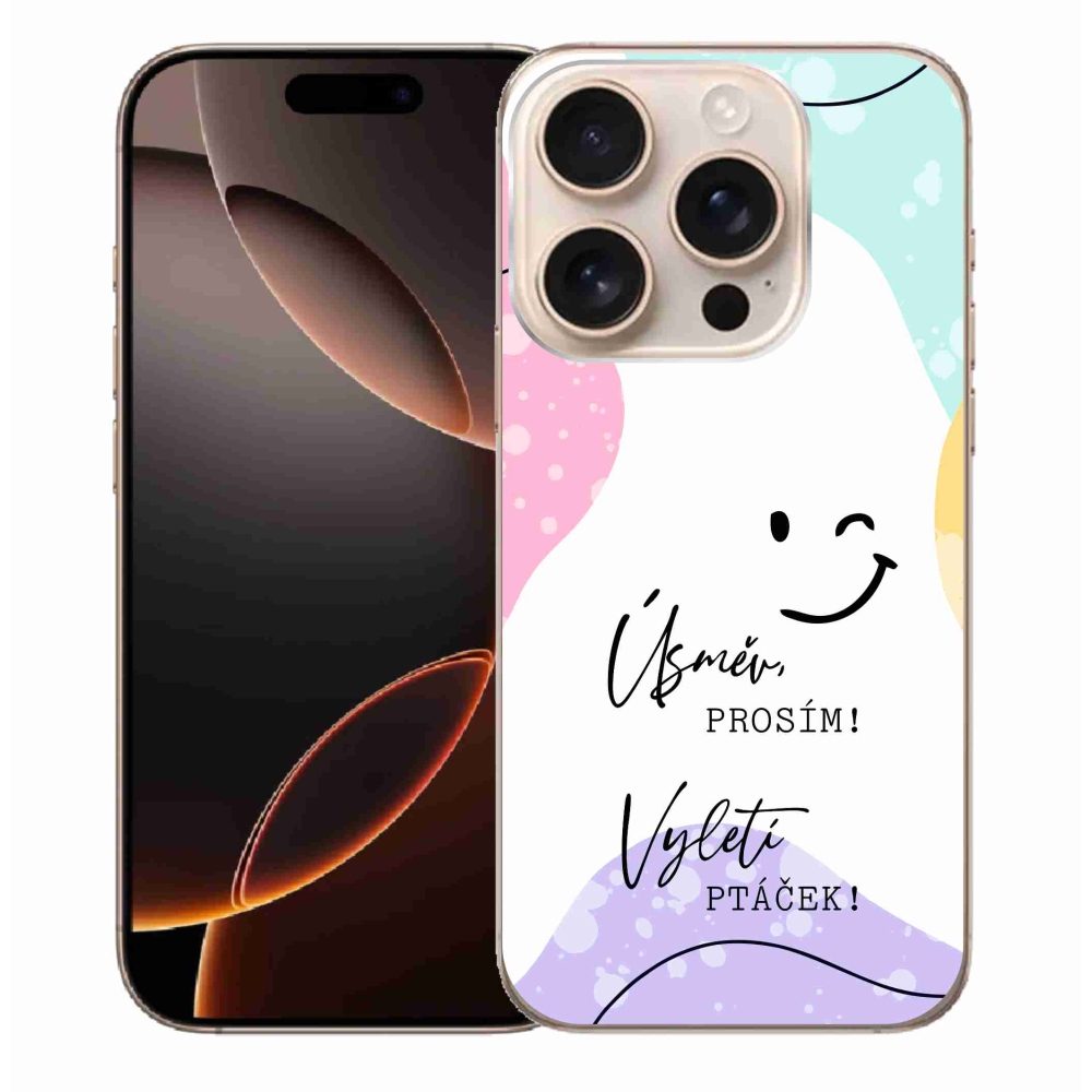 Gelový kryt mmCase na iPhone 16 Pro Max - vtipný text 4 bílé pozadí