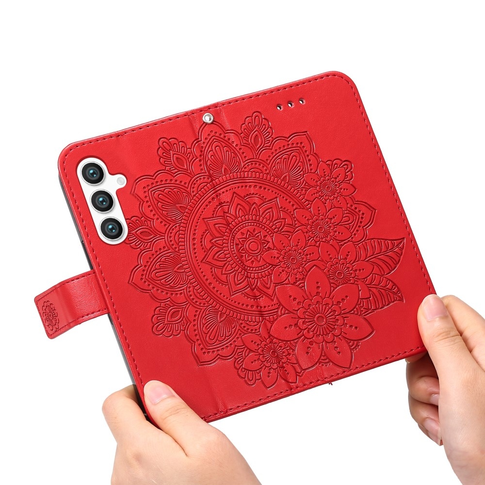 Floral knížkové pouzdro na Samsung Galaxy S25+ - červené