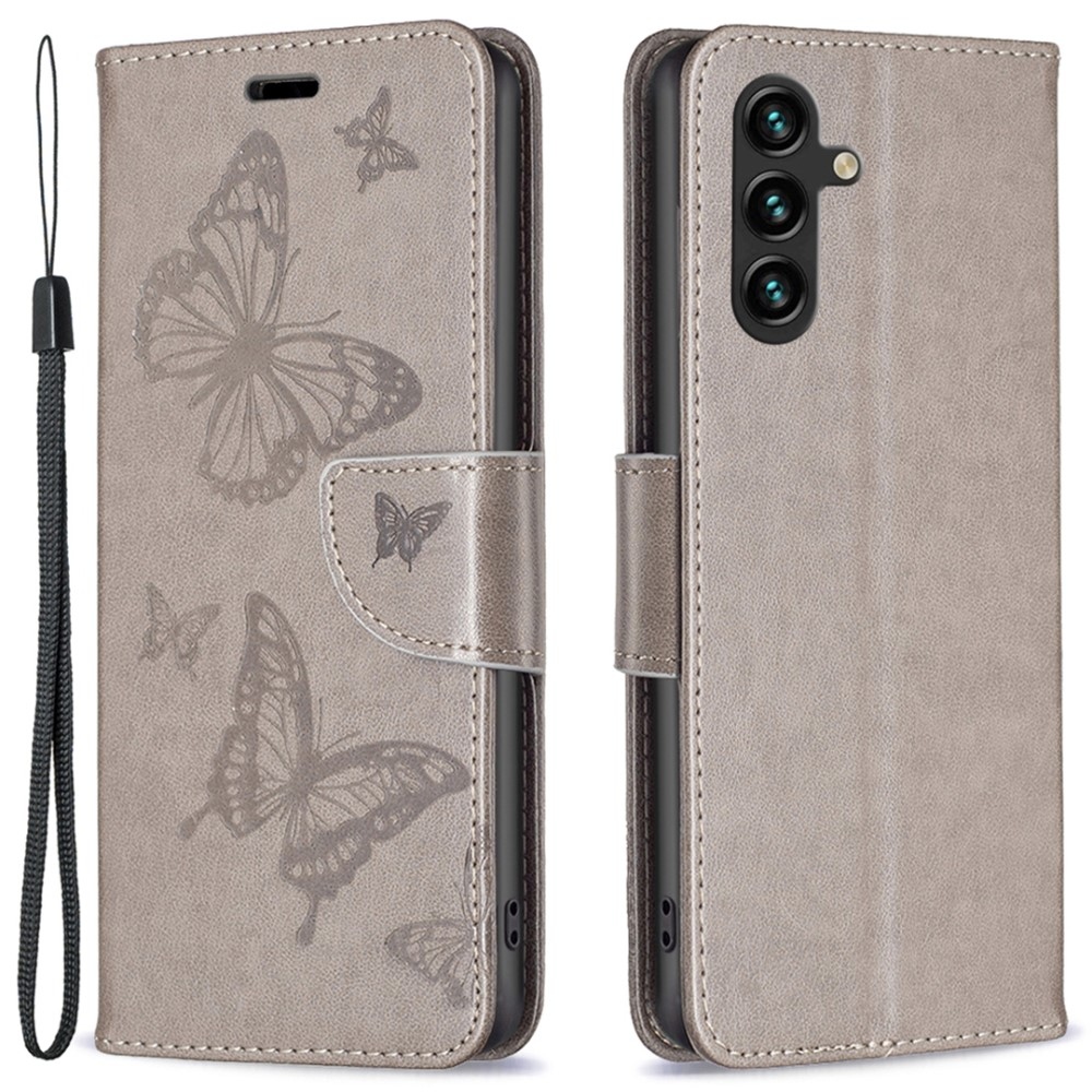 Butterfly knížkové pouzdro na Samsung Galaxy A15 4G/5G - šedé