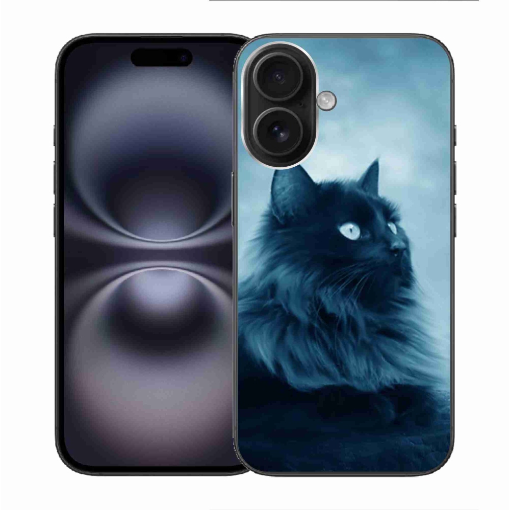 Gelový obal mmCase na iPhone 16 - černá kočka 1