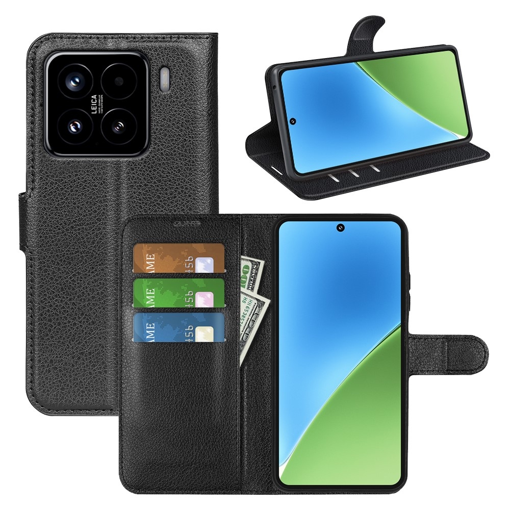 Litchi knížkové pouzdro na Xiaomi 15 - černé