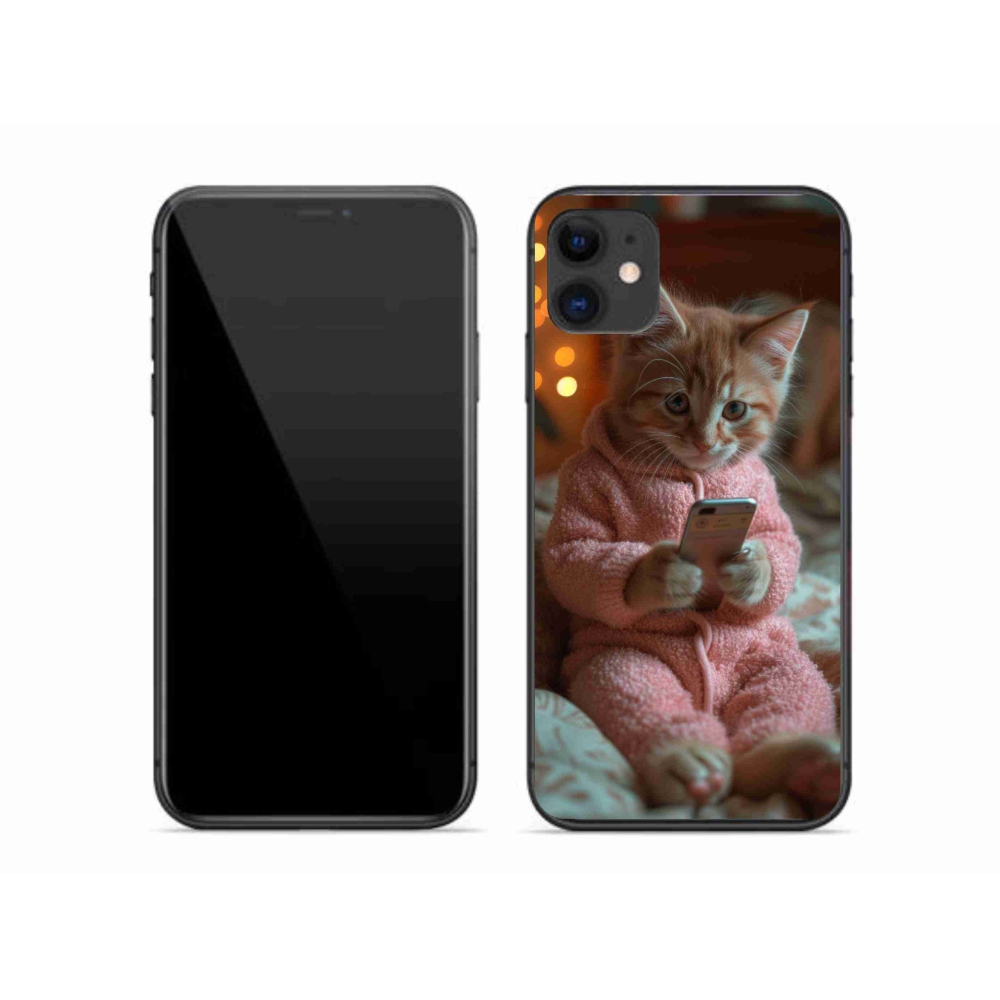 Gelový kryt mmCase na iPhone 11 - kotě s mobilem