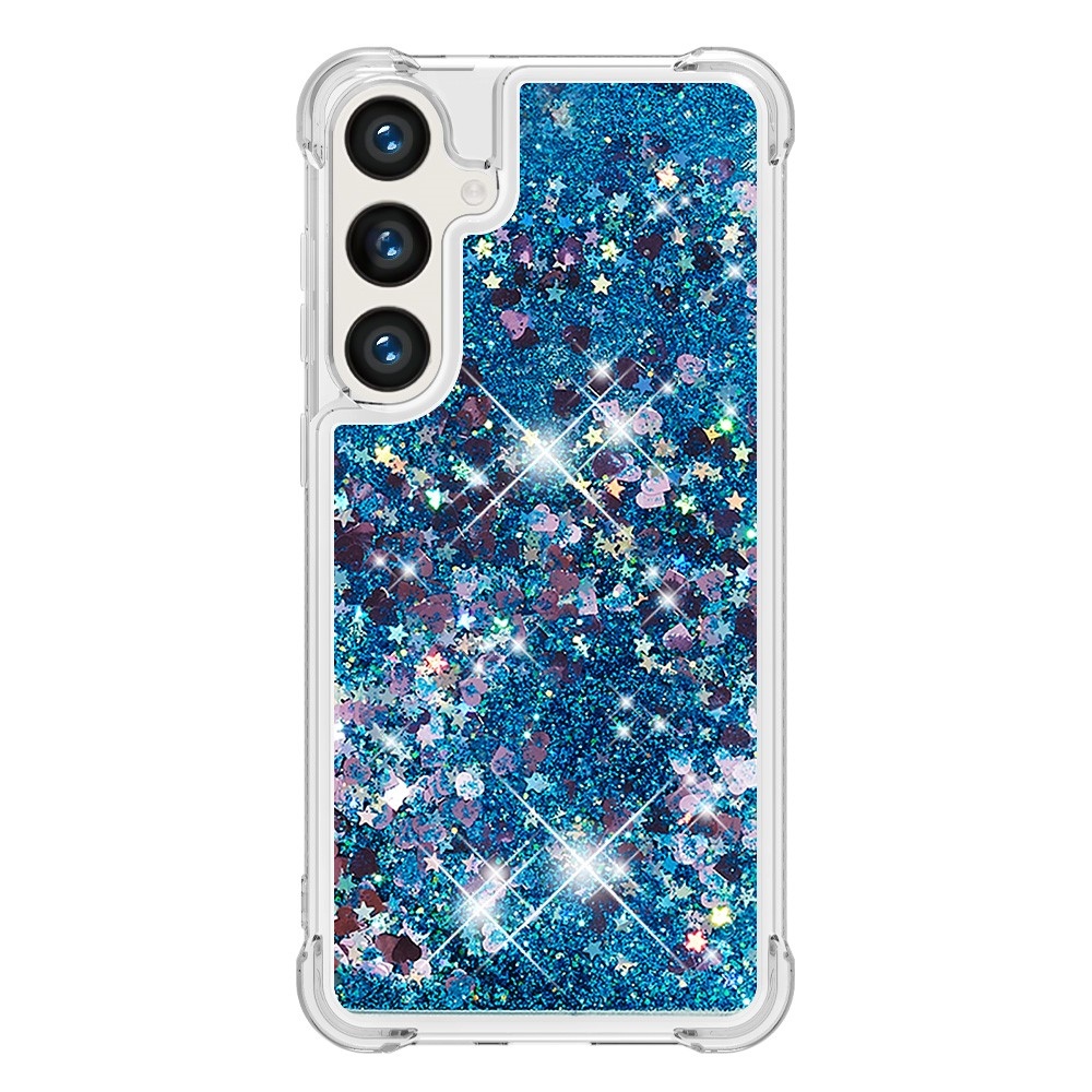 Glitter přesýpací gelový obal na mobil Samsung Galaxy S24+ - modrý/srdíčka