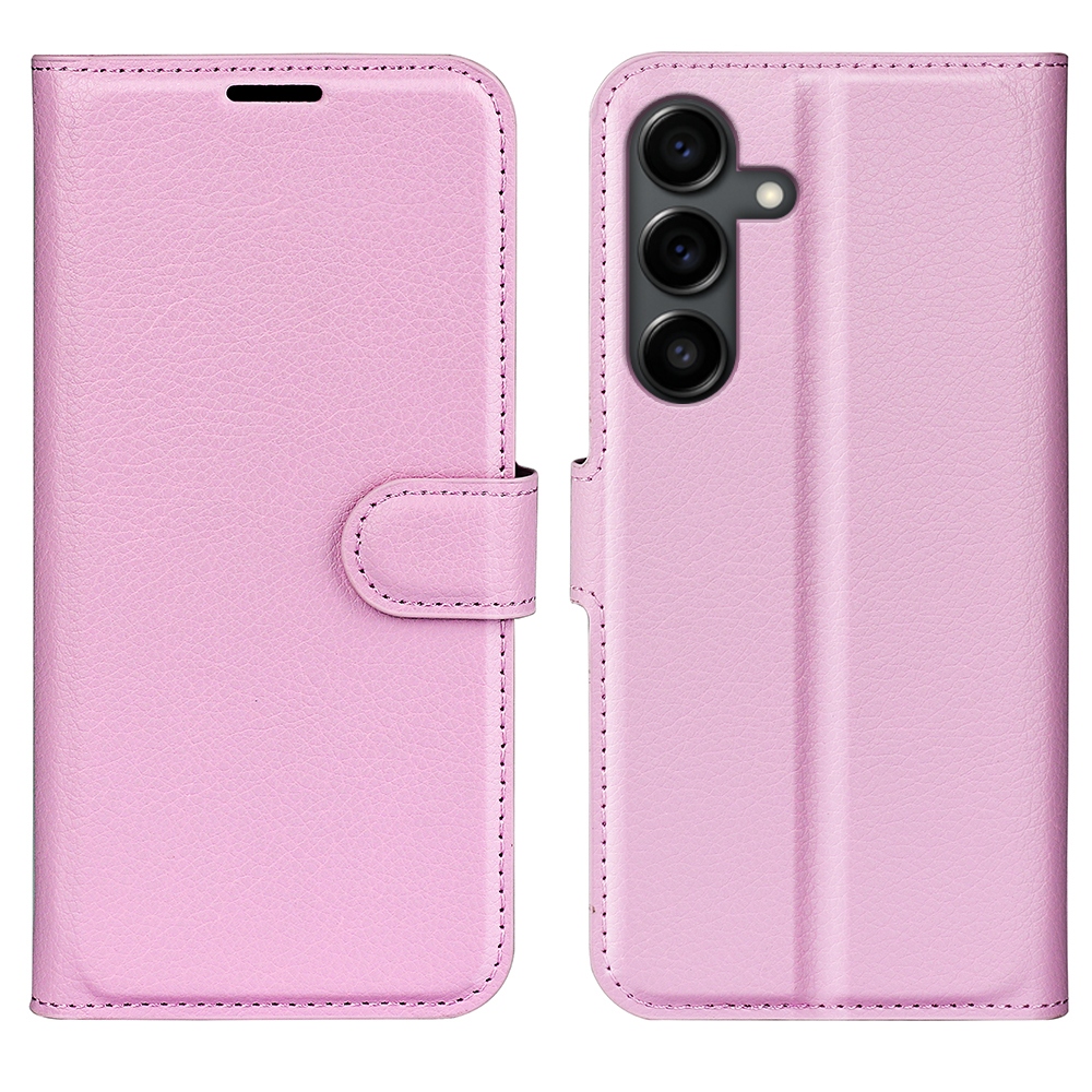 Litchi knížkové pouzdro na Samsung Galaxy S25 FE - růžové