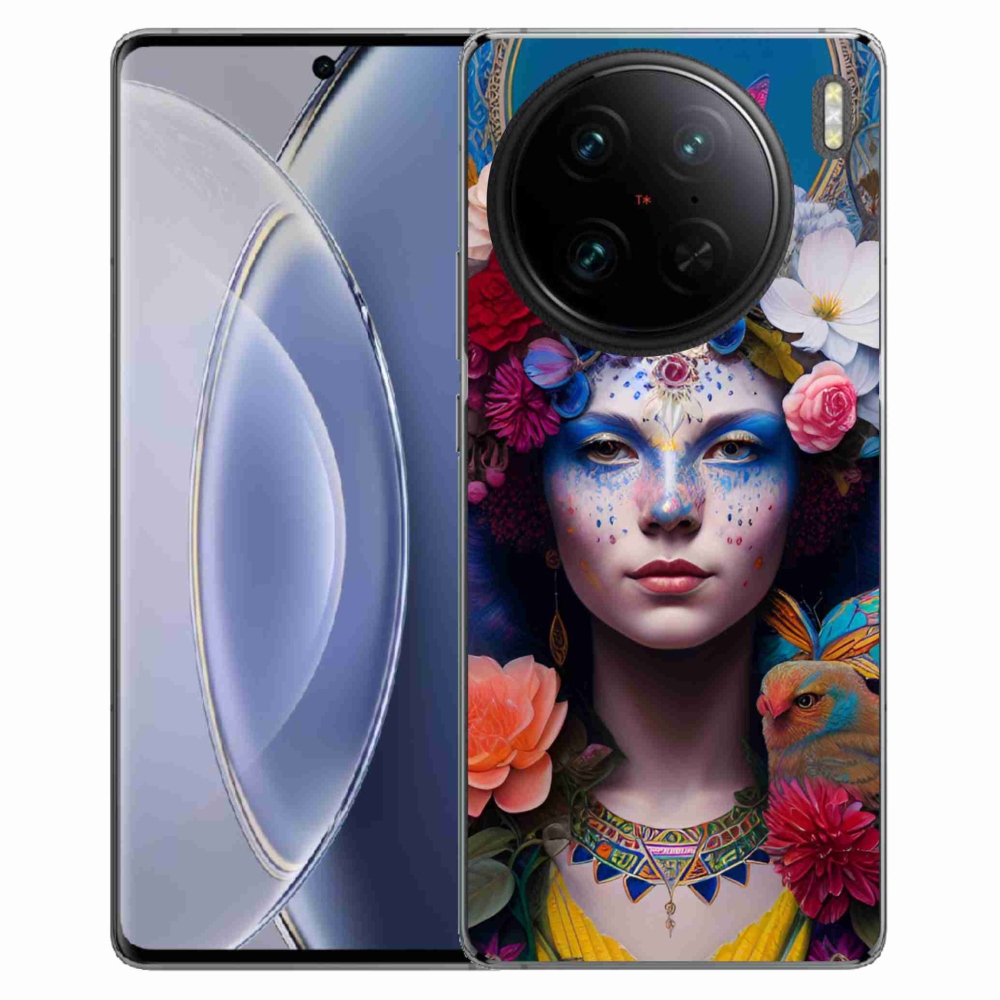 Gelový kryt mmCase na Vivo X90 Pro - žena s květinami