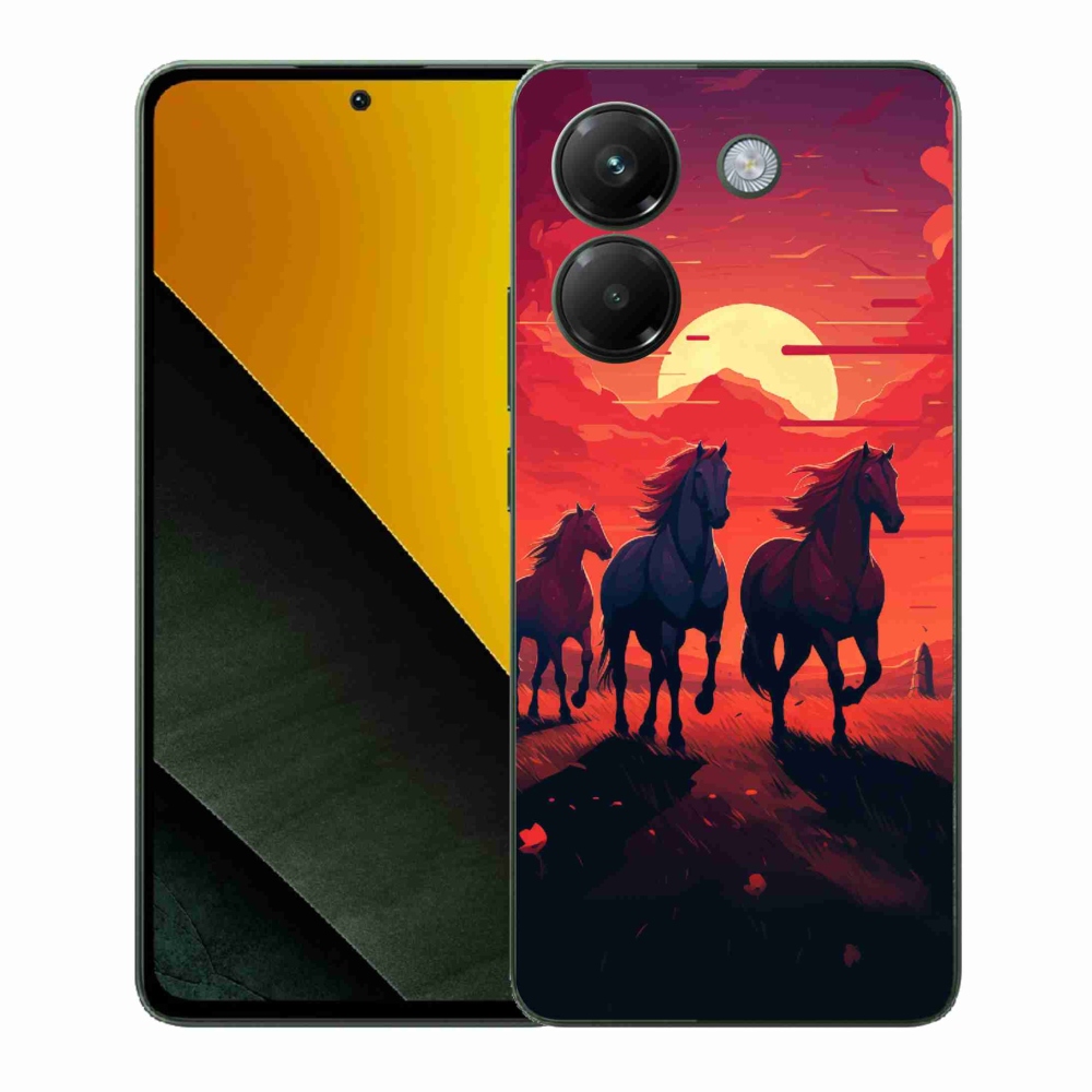 Gelový kryt mmCase na Xiaomi Poco M7 Pro 5G - koně a západ slunce
