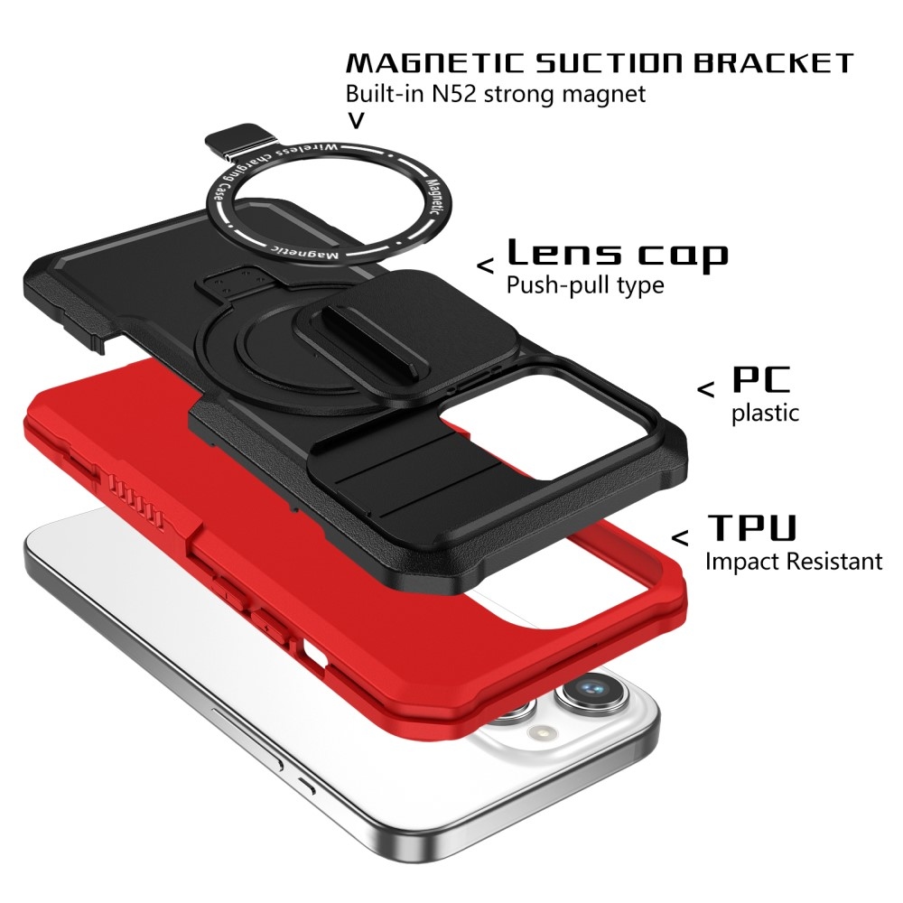 Military odolný kryt s MagSafe na iPhone 14 Pro Max - červený/černý