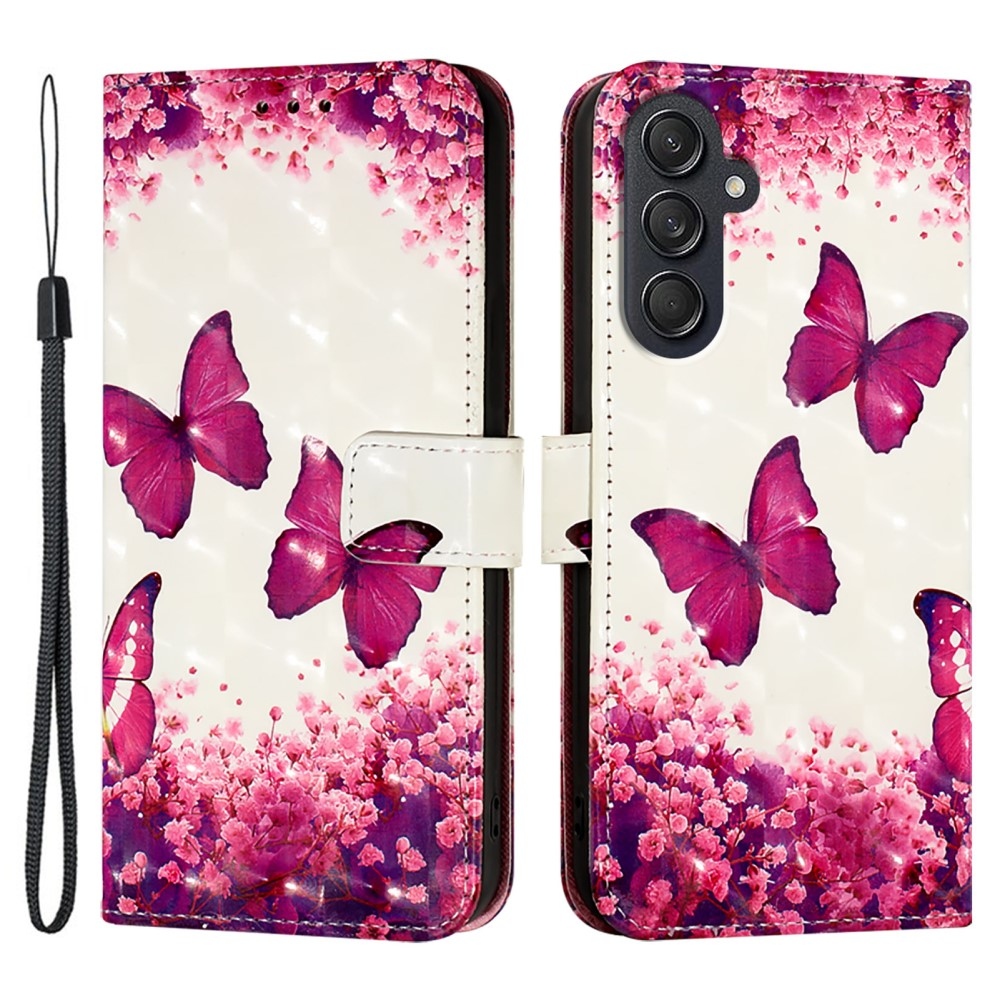 Patte knížkové pouzdro na Samsung Galaxy M55 5G - růžoví motýli