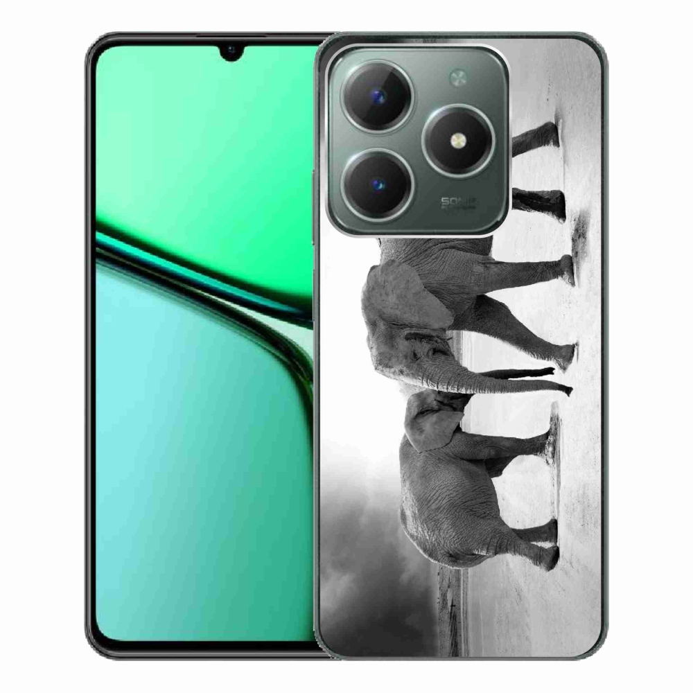 Gelový kryt mmCase na Realme C61 - černobílí sloni