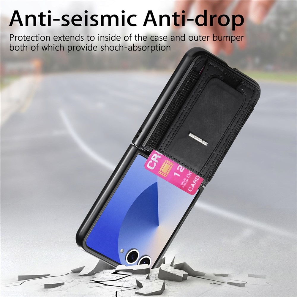 Luxurious plastový kryt s umělou kůží na Samsung Galaxy Z Flip7 5G - černý