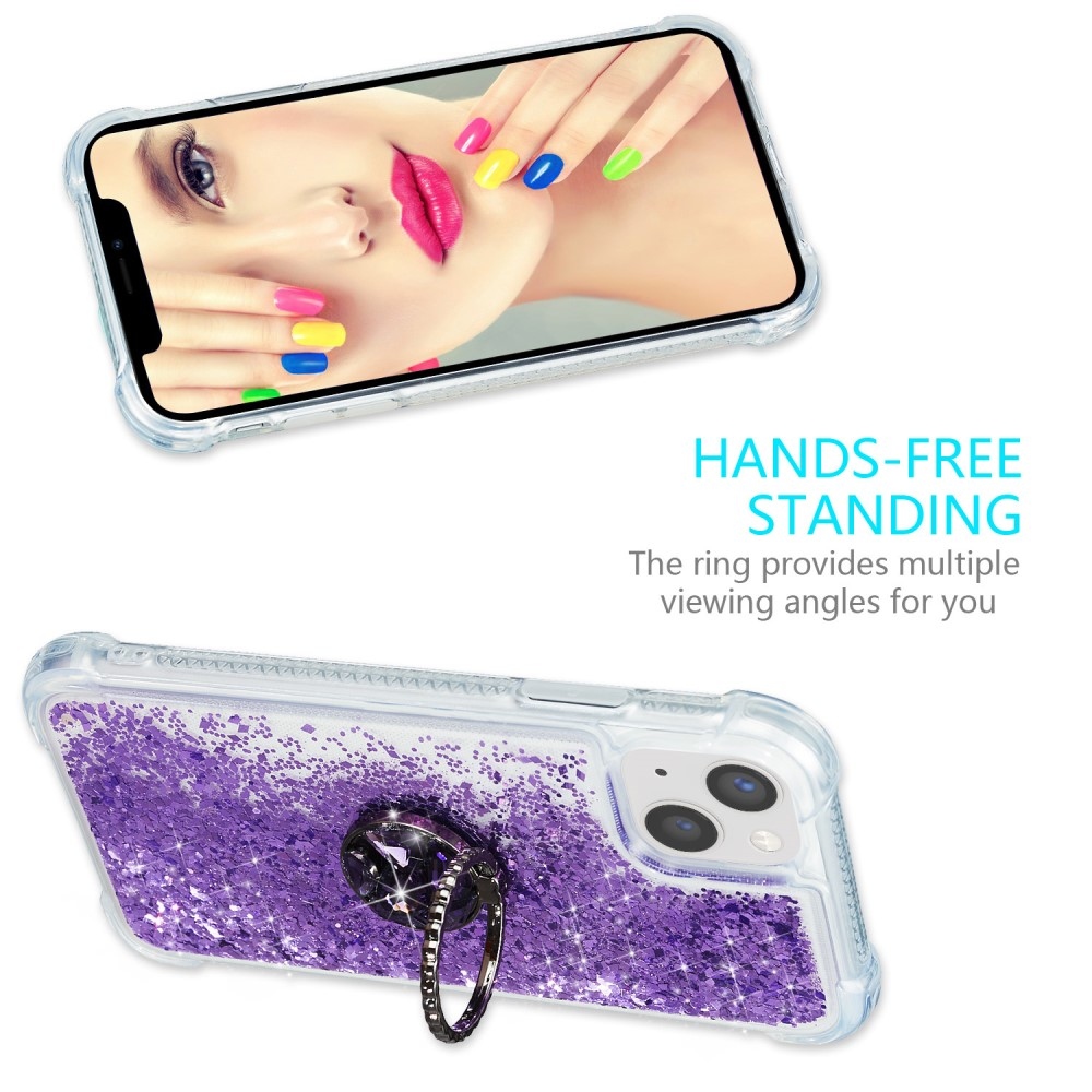 Glitter přesýpací gelový obal na iPhone 15 Plus - fialový