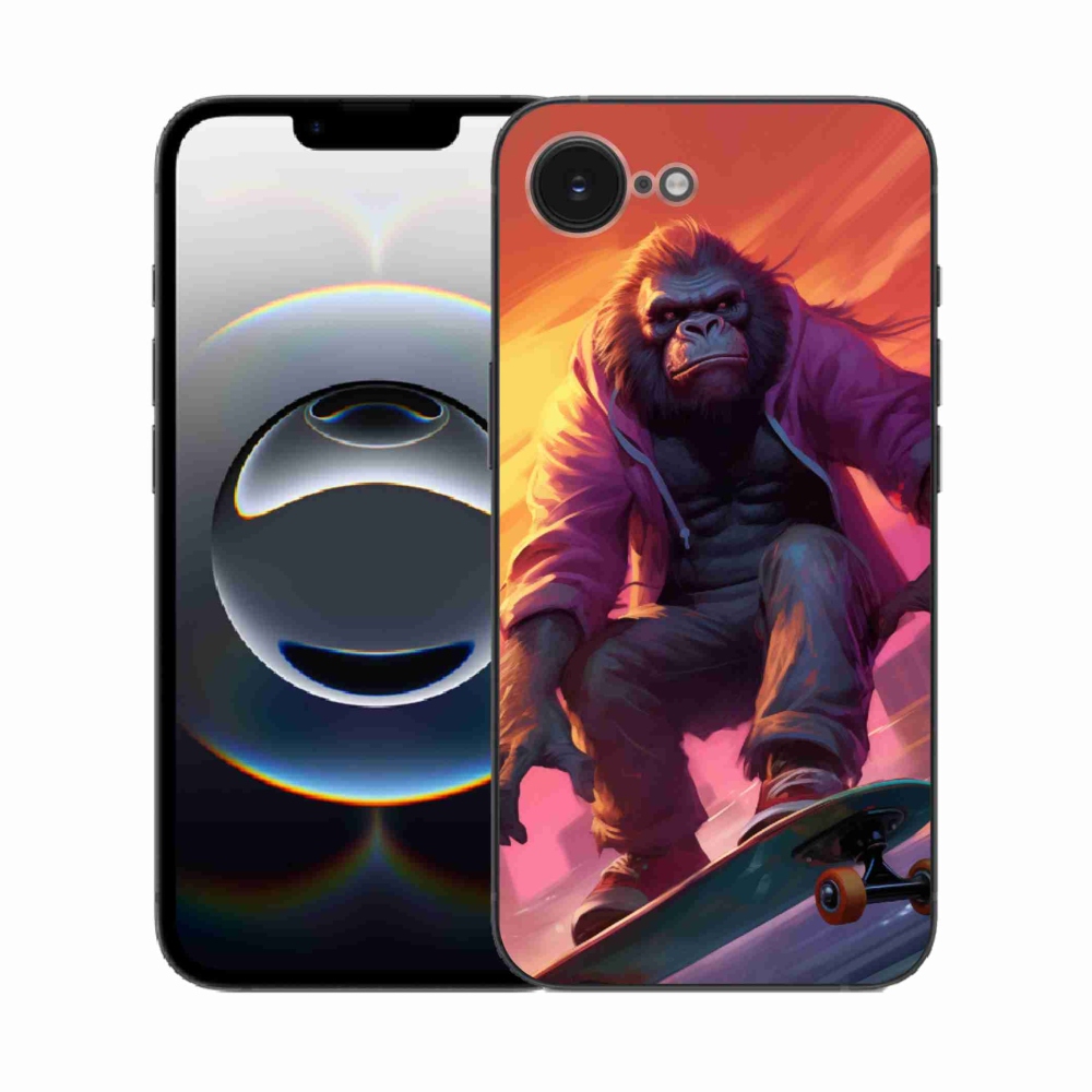 Gelový kryt mmCase na iPhone 16e - gorila na skateboardu
