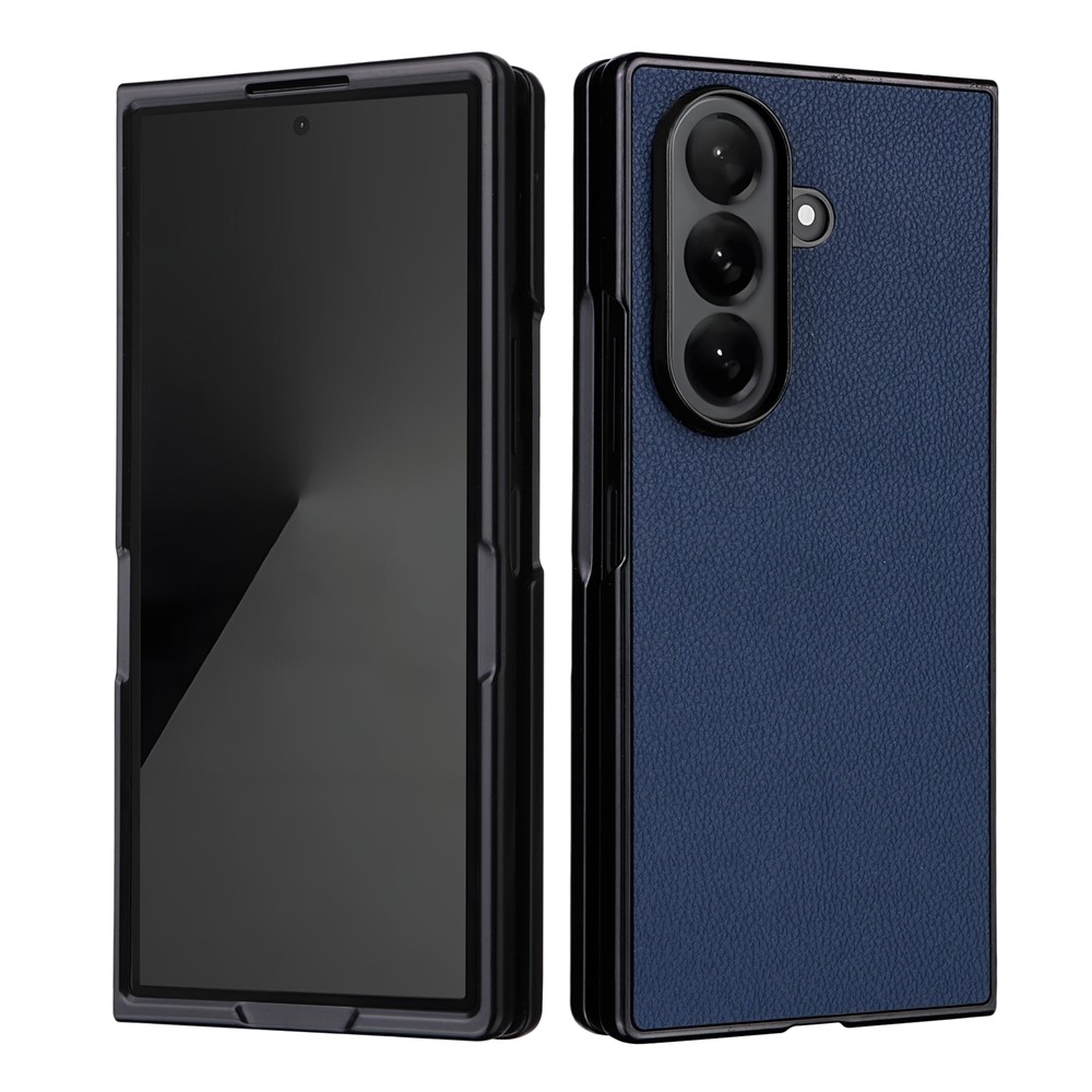 Leather plastový obal potažený umělou kůží na Samsung Galaxy Z Fold7 5G - tmavěmodrý