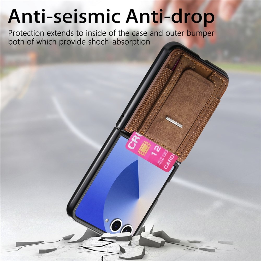 Luxurious plastový kryt s umělou kůží na Samsung Galaxy Z Flip7 5G - hnědý