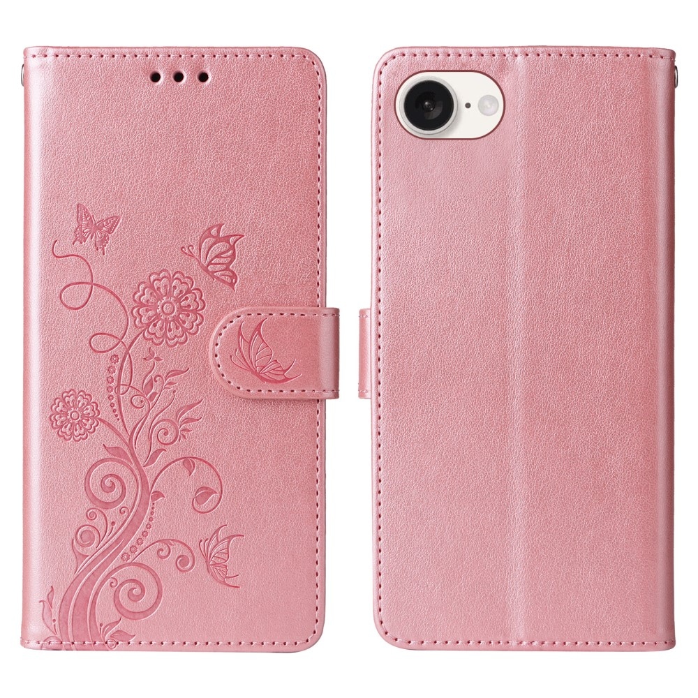 Flowery knížkové pouzdro na iPhone 16e - růžové