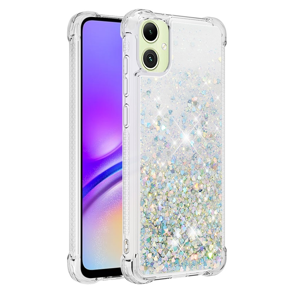 Glitter přesýpací gelový obal na Samsung Galaxy A06 4G - stříbrný/srdíčka