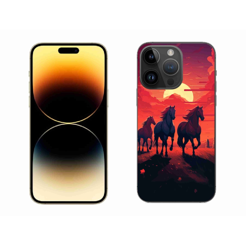 Gelový kryt mmCase na iPhone 14 Pro Max - koně a západ slunce