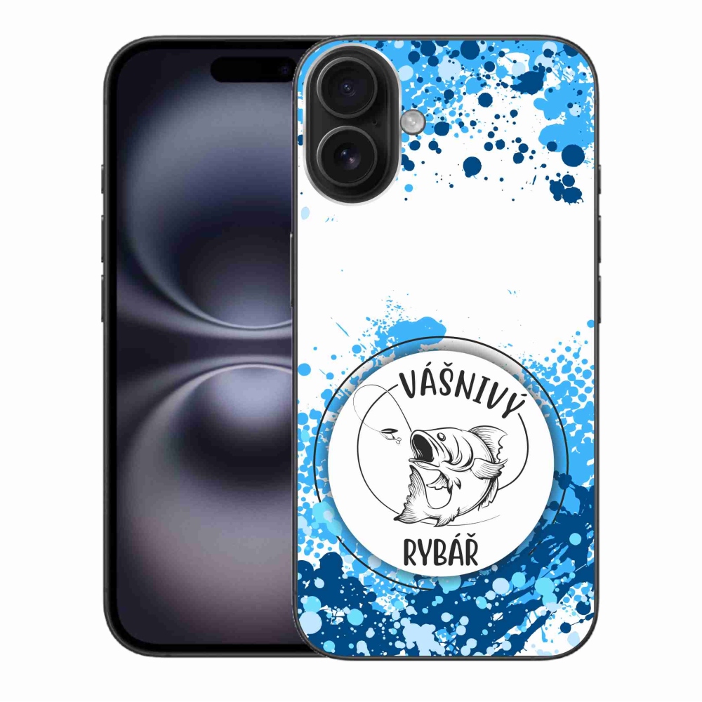 Gelový kryt mmCase na iPhone 16 Plus - vášnivý rybář bílé pozadí