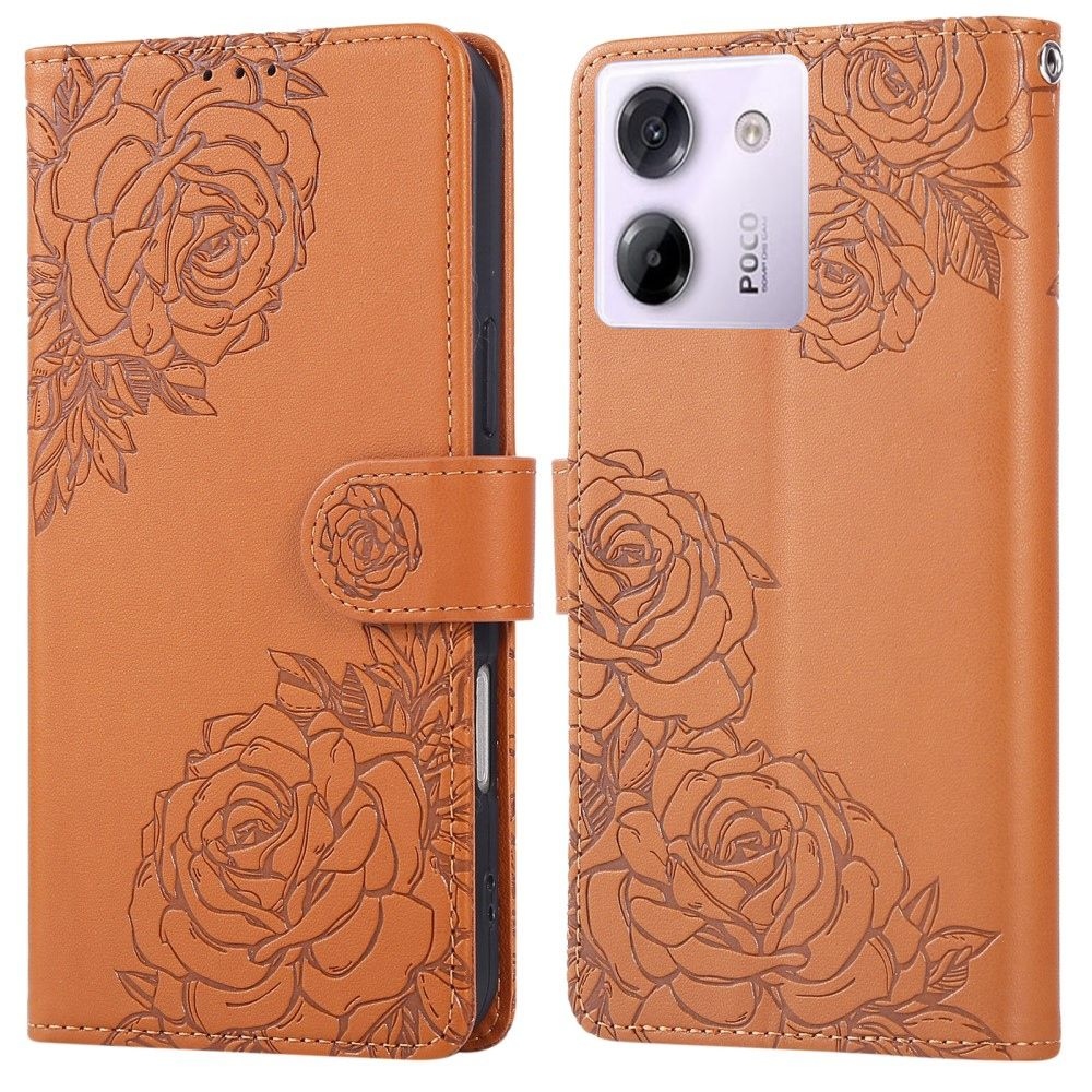 Rose knížkové pouzdro na Xiaomi Poco M7 Pro 5G/Note 14 5G - hnědé