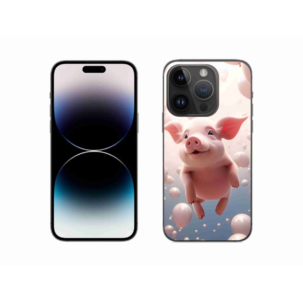 Gelový kryt mmCase na iPhone 14 Pro - prasátko s balónky