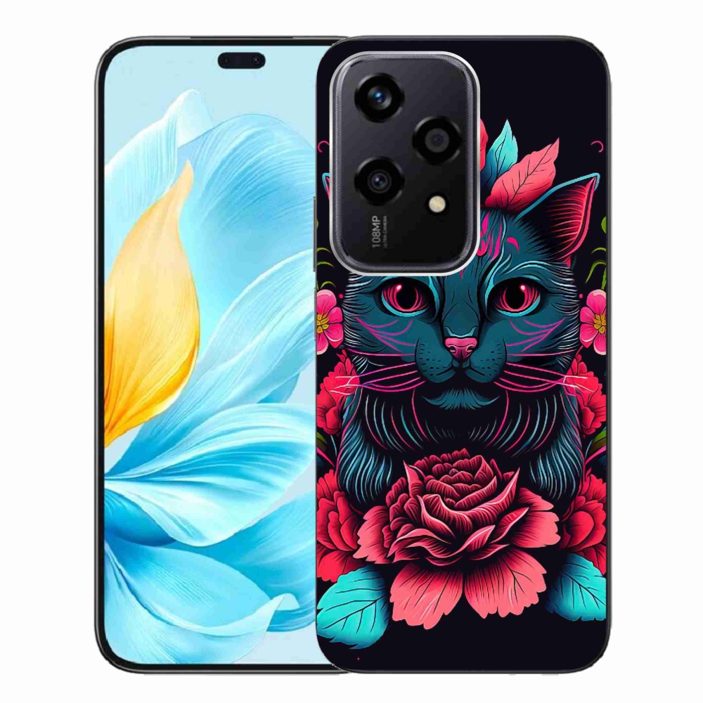 Gelový kryt mmCase na Honor 200 Lite 5G - květiny a kočka