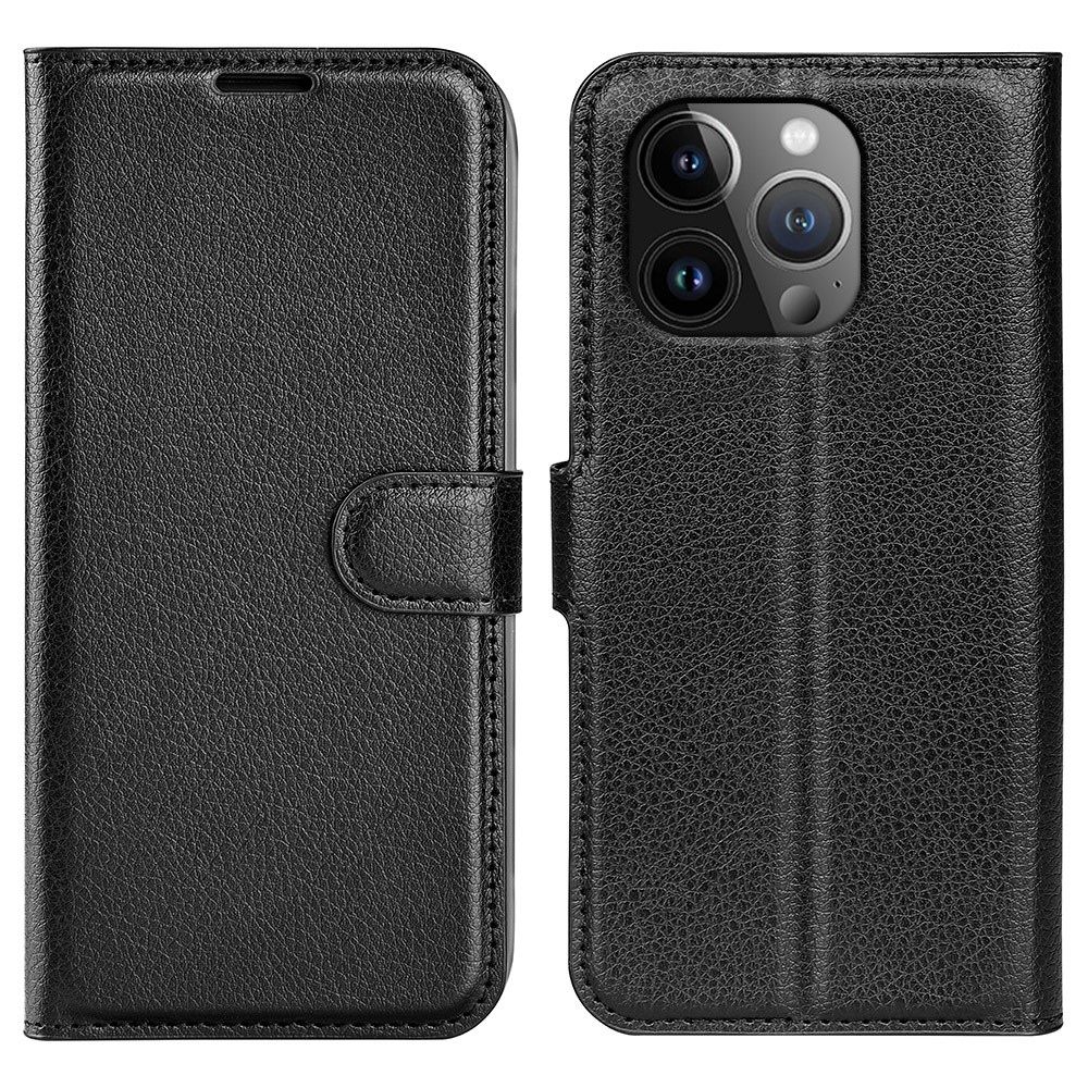 Litchi knížkové pouzdro na iPhone 15 Pro - černé