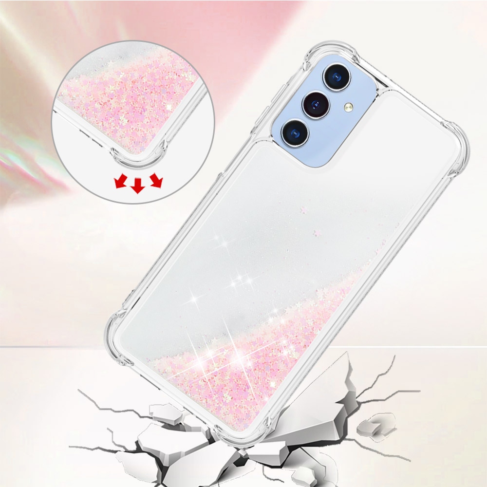 Glitter přesýpací gelový obal na Samsung Galaxy A17 5G - růžový/hvězdičky