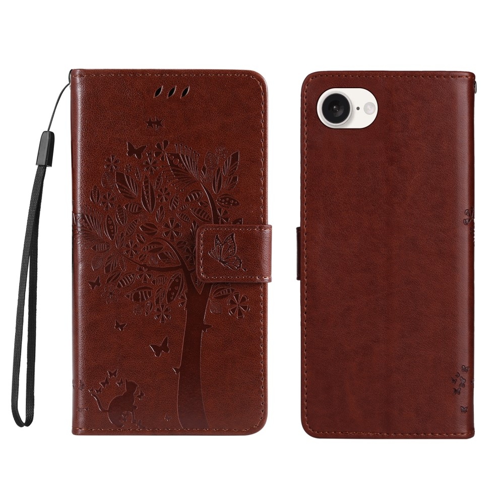 Trees knížkové pouzdro na iPhone 16e - hnědé