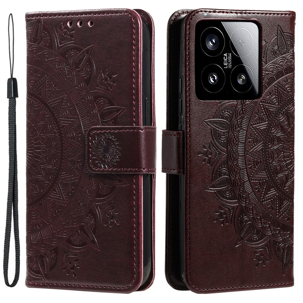 Mandala knížkové pouzdro na Xiaomi 15 - hnědé
