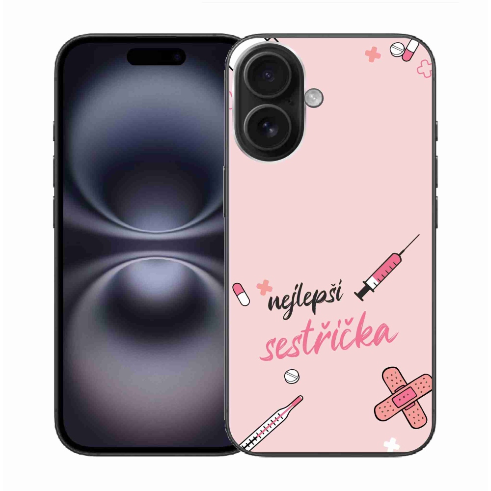 Gelový kryt mmCase na iPhone 16 - nejlepší sestřička růžové pozadí