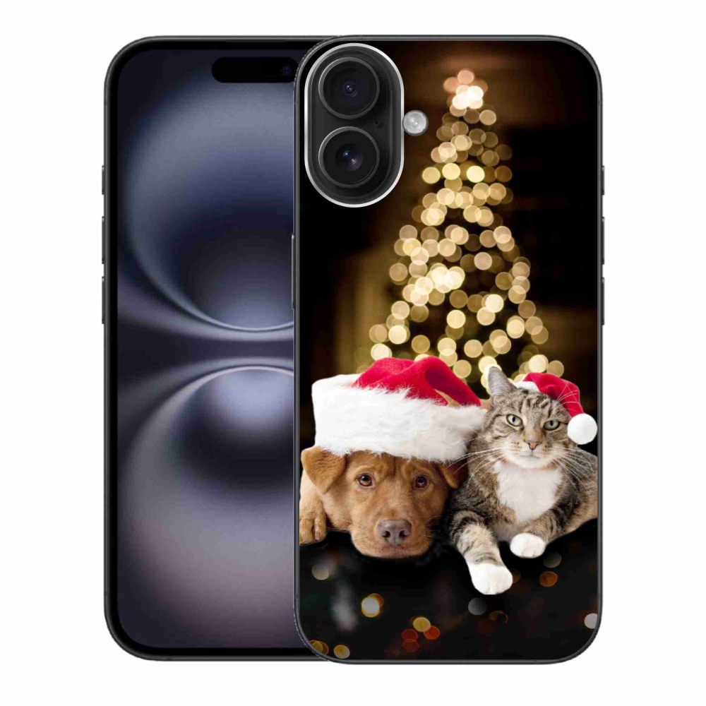 Gelový kryt mmCase na iPhone 16 Plus - vánoční pes a kočka