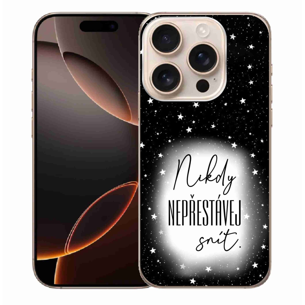 Gelový kryt mmCase na iPhone 16 Pro Max - citát 1 bíločerné pozadí
