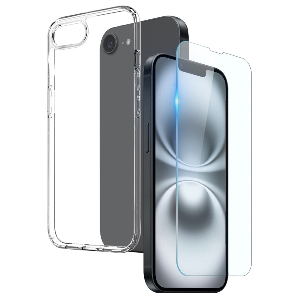 NORTHJO průhledný gelový obal + tvrzené sklo na iPhone 16e - průhledný