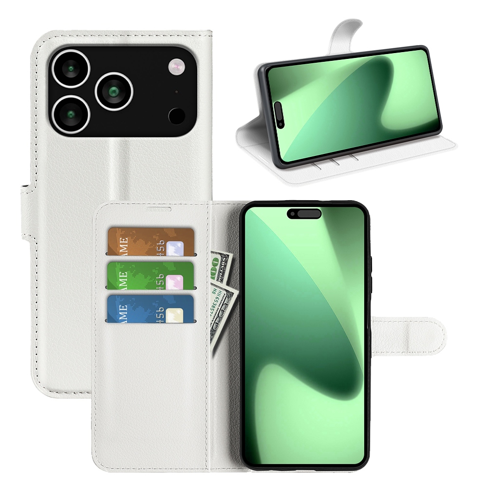 Litchi knížkové pouzdro na iPhone 17 Pro - bílý