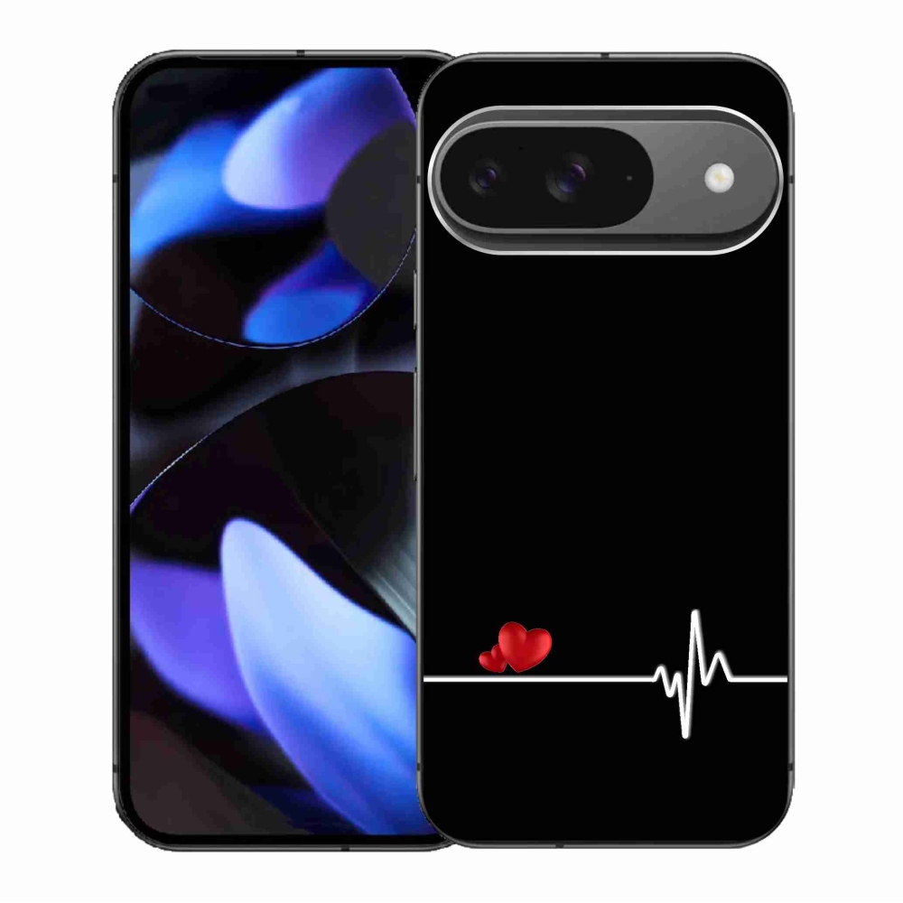 Gelový kryt mmCase na Google Pixel 9/9 Pro - srdce a tep černé pozadí