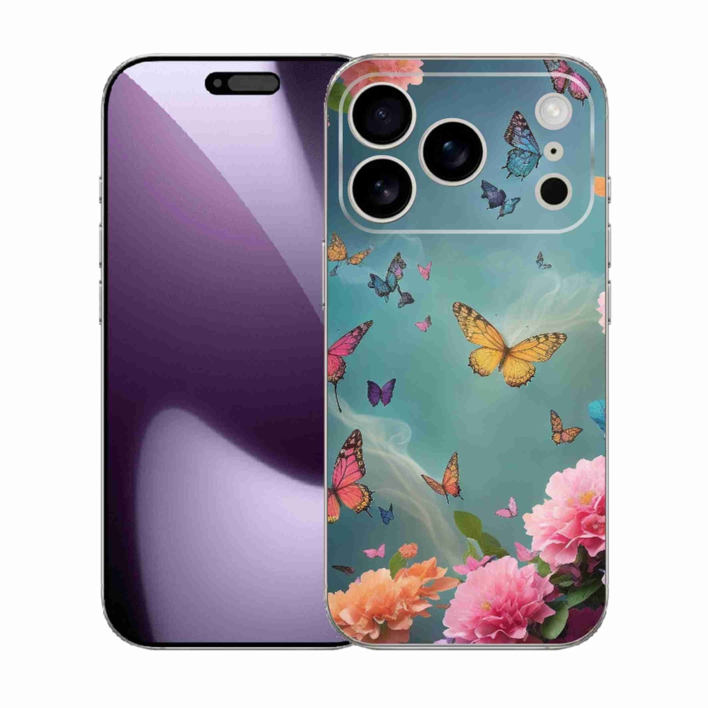 Gelový kryt mmCase na iPhone 17 Pro - barevné květy a motýli