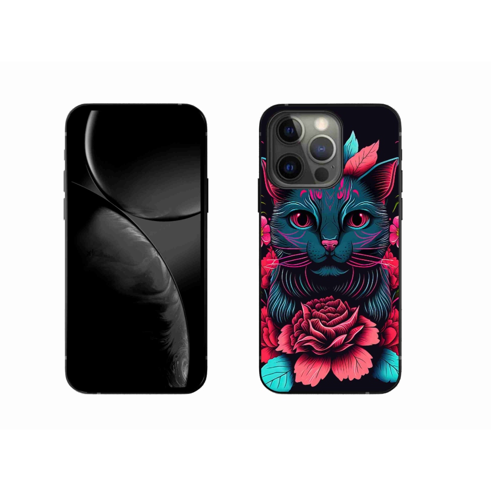 Gelový kryt mmCase na iPhone 13 Pro - květiny a kočka
