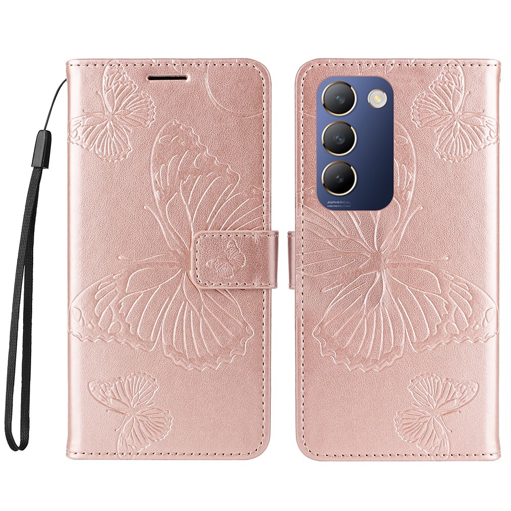 Big Butterfly knížkové pouzdro na Vivo V40 SE 4G/5G - růžovozlaté