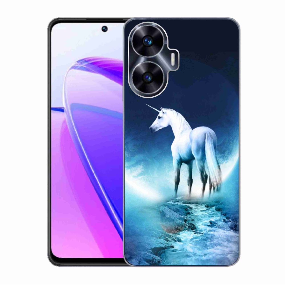 Gelový kryt mmCase na Realme C55 - bílý jednorožec