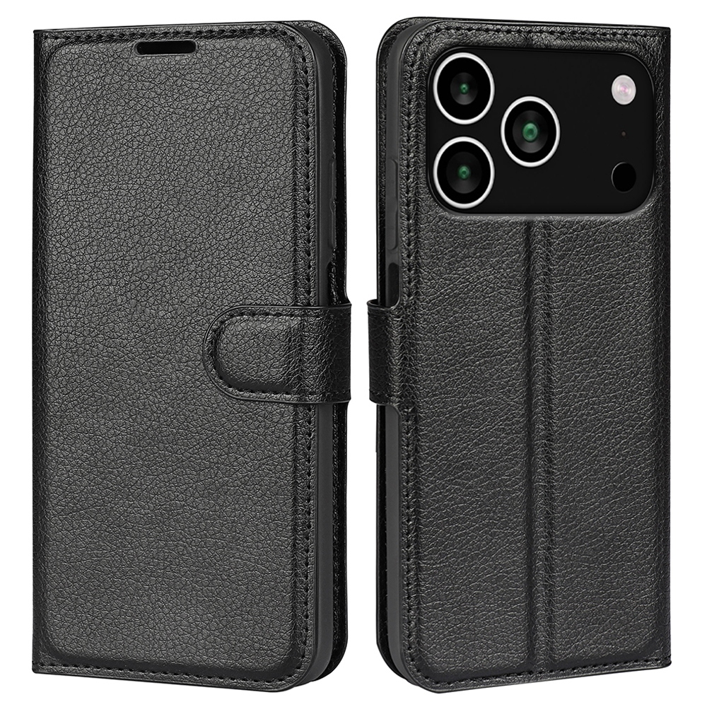 Litchi knížkové pouzdro na iPhone 17 Pro - černý