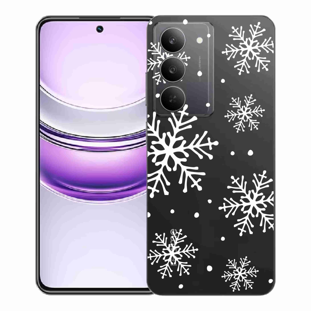 Gelový kryt mmCase na Realme 14x 5G - bílé vločky na průhledném pozadí
