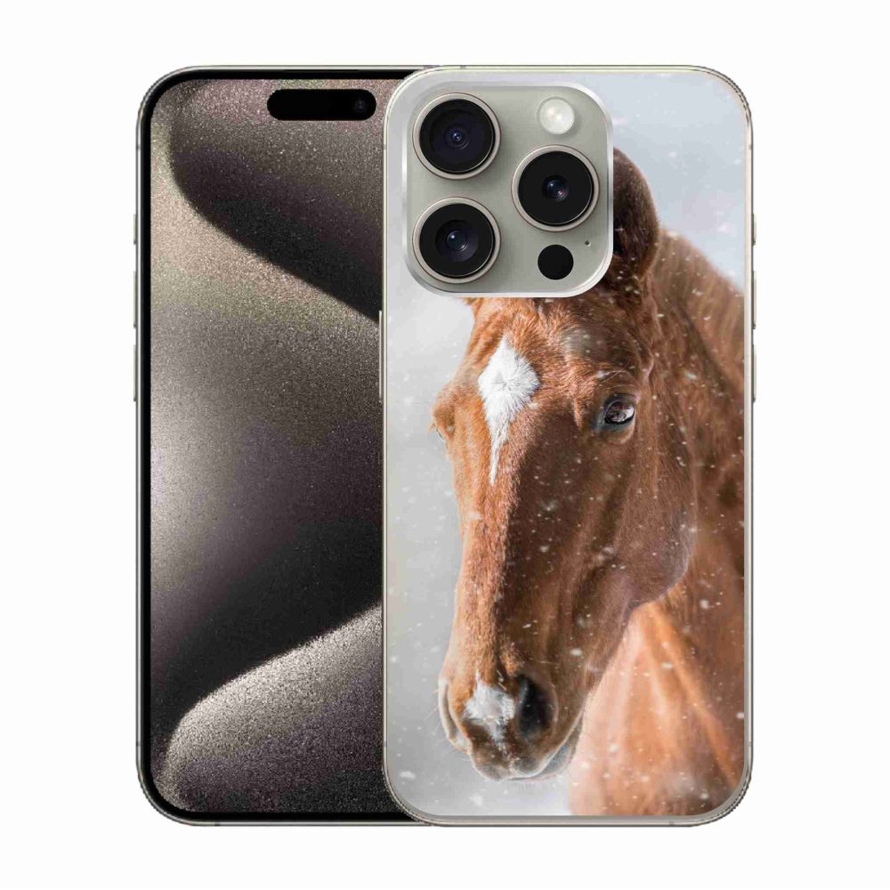 Gelový kryt mmCase na iPhone 15 Pro - hnědý kůň 2