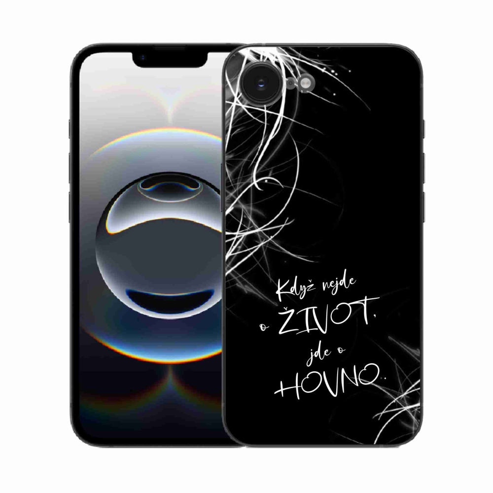 Gelový kryt mmCase na iPhone 16e - vtipný text 16 černé pozadí